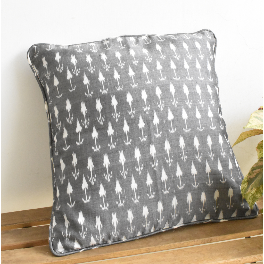 Grey mercerised ikat cushion cover