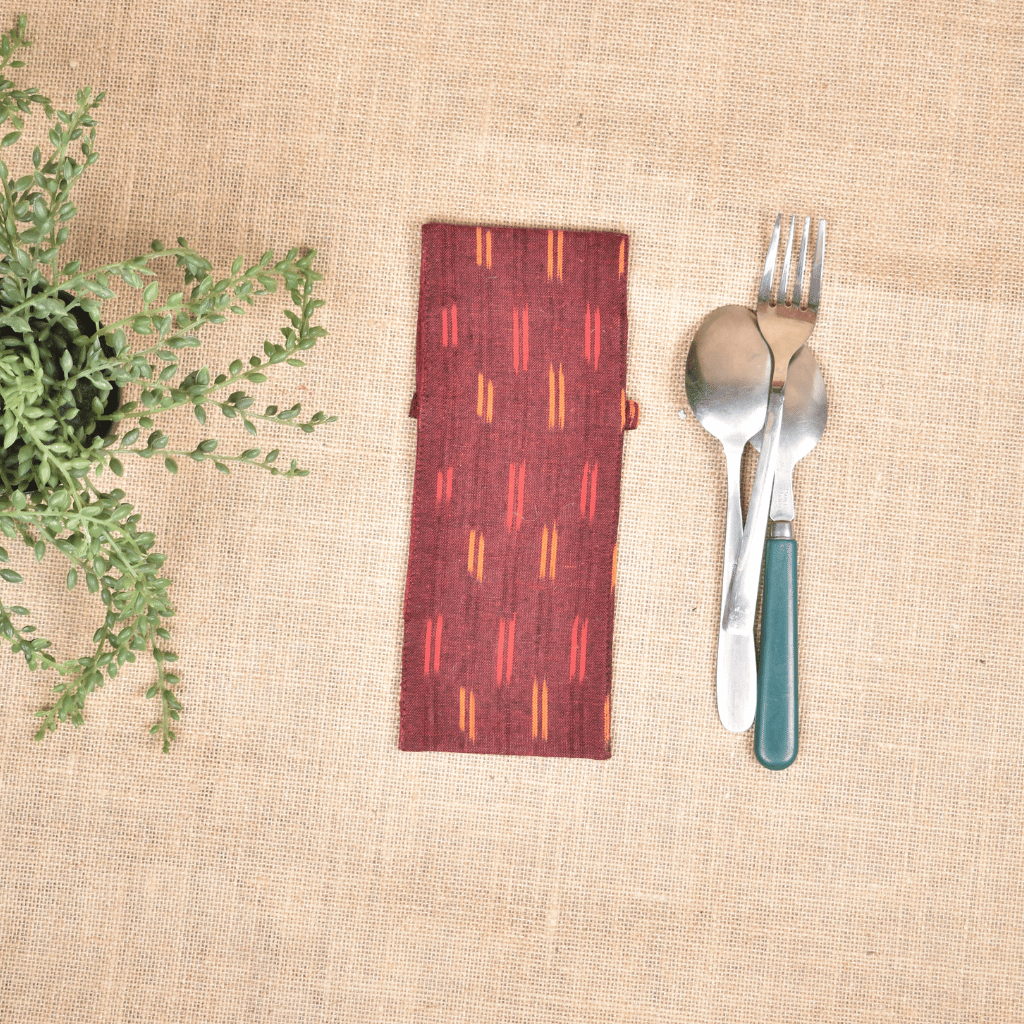 Maroon ikat travel cutlery pouch - back