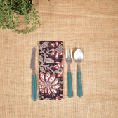 Travel cutlery pouch or reusable straw holder in Black kalamkari - back