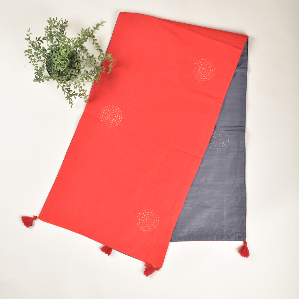 Red 'n' Grey Silk reversible festive table runner