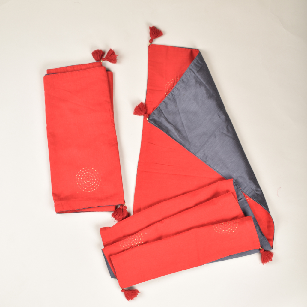 Red 'n' Grey Silk reversible festive table runner