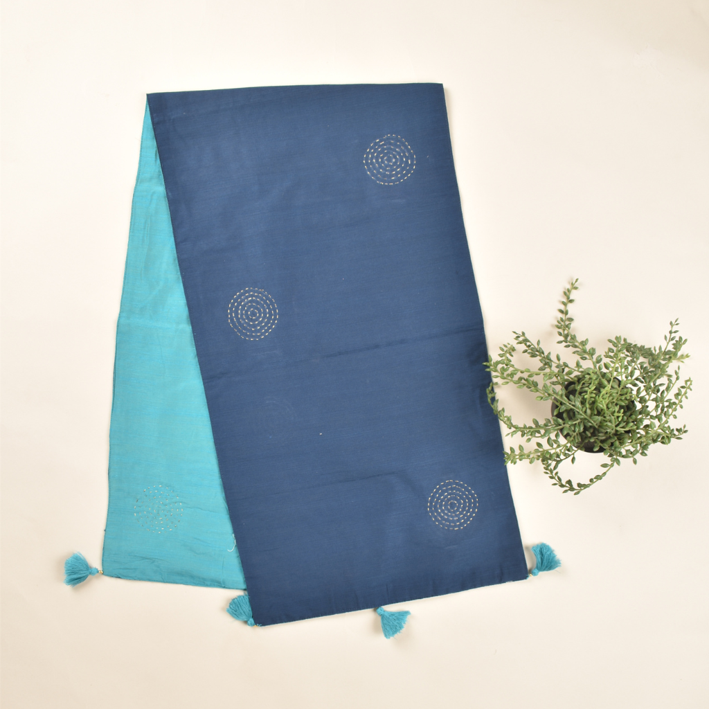 Navy Blue Silk reversible festive table runner