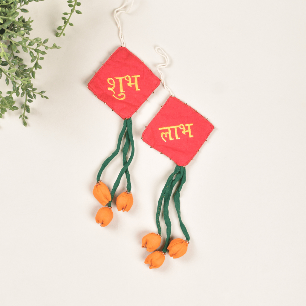 Small Festive Wall Hanging In Silk - Shubh Laabh.