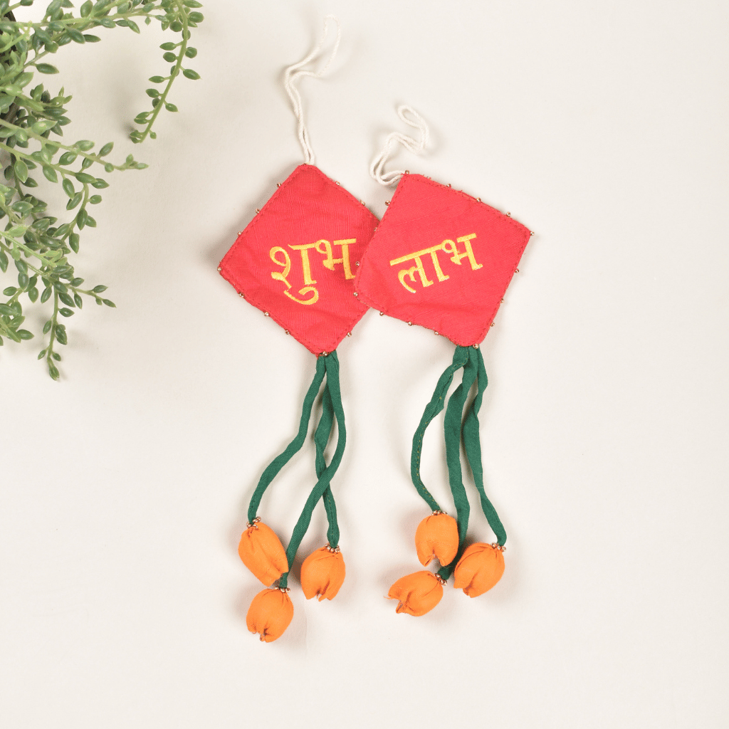 Small Festive Wall Hanging In Silk - Shubh Laabh.