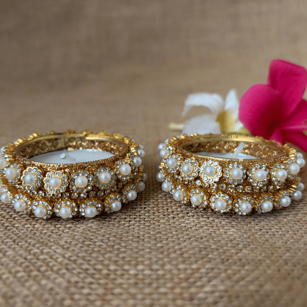 Pearl Stone Work Handmade Tealight Holders – Set of 2