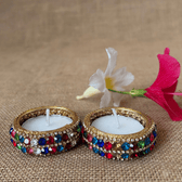 Multicolour Crystal Stone Handmade Tealight Holders – Set of 2