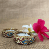 Purple and Blue Stone Work Handmade Tealight Holders – Set of 2