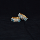 Blue and Silver Stone Work with swasthik Design Handmade Tealight Holders – Set of 2