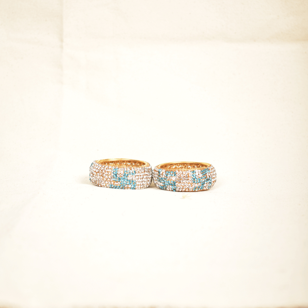Blue and Silver Stone Work with swasthik Design Handmade Tealight Holders – Set of 2