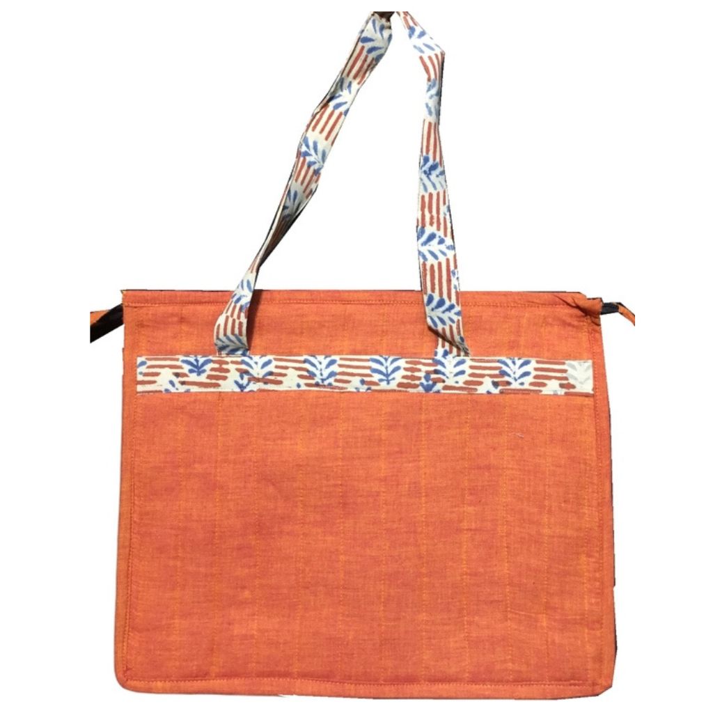 Jute and kalamkari laptop bag - orange