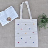 White canvas tote bag - hearts embroidery