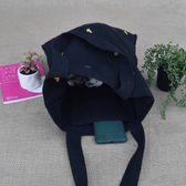 Black canvas tote bag - hearts embroidery - inside