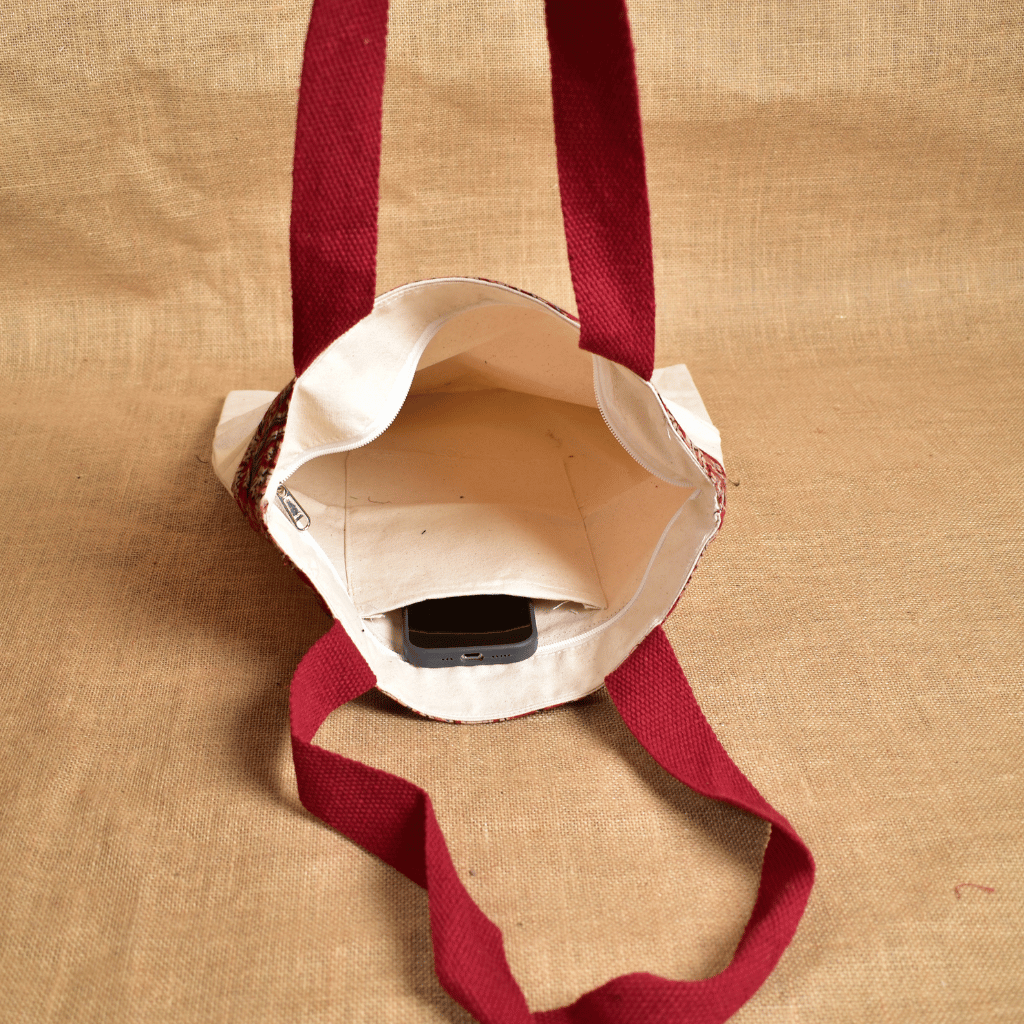 Canvas tote bag with red kalamkari border - Inside
