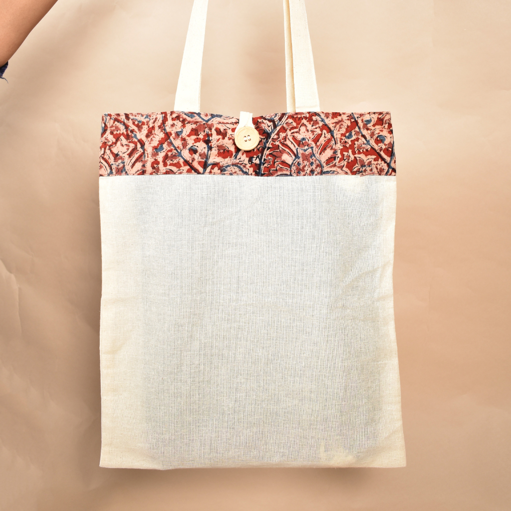 Red Kalamkari and White Cotton Shopping bags