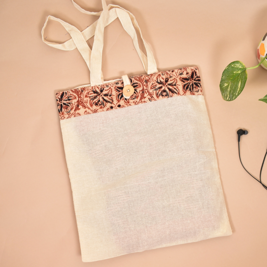 Pink Kalamkari and White Cotton Shopping bags