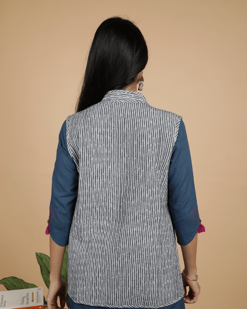 Grey Reversible Nehru collar quilted jacket - back