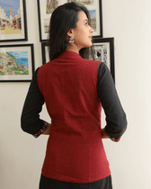 Reversible nehru jacket in red cotton - back
