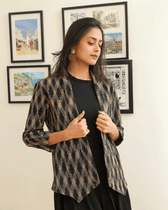 Brown ikat lapel collar jacket - Front