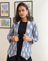 Blue ikat lapel collar jacket - sleeves