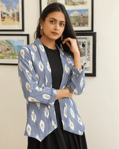 Blue ikat lapel collar jacket - Front