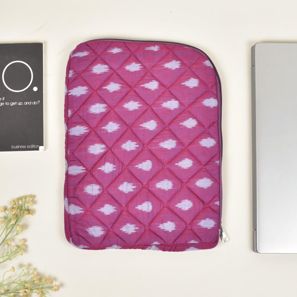 Pure cotton eco friendly quilted 12" laptop sleeve - front