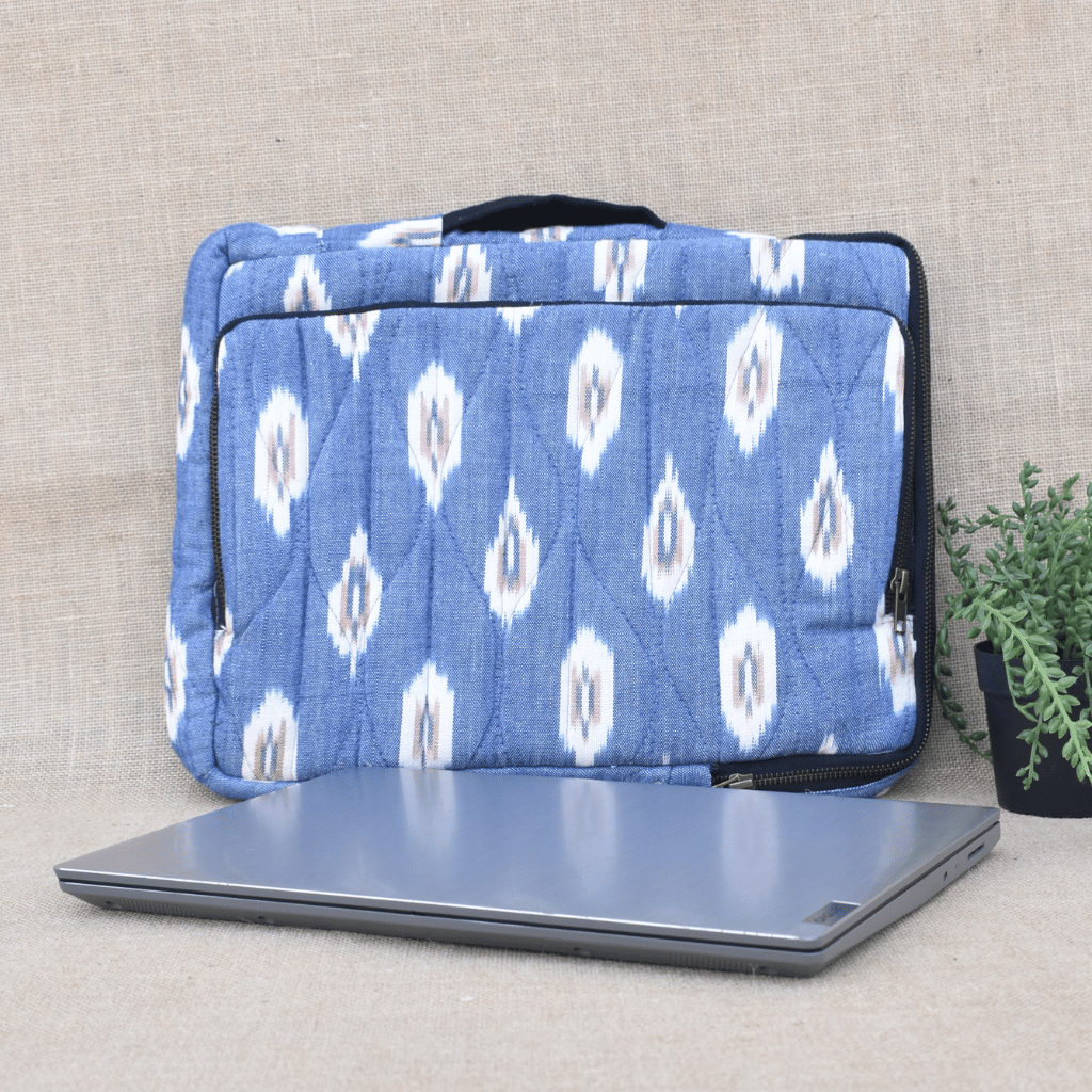 Blue ikat quilted laptop bag - front