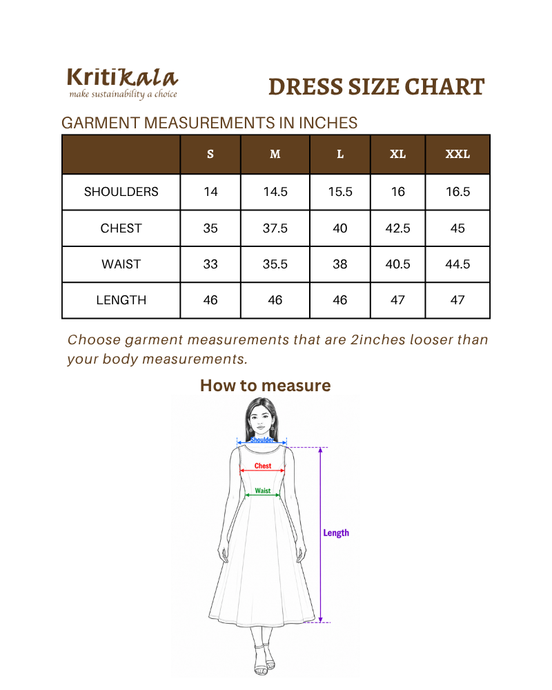 Sleeveless A line Summer frock size chart