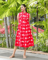 Red ikat a line dress front view