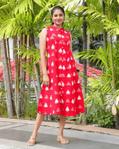 Red ikat a line dress 