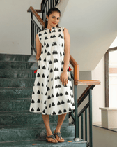 White ikat dress with tassels