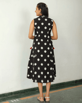 Black ikat dress with tassels back view