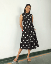 Black ikat dress with tassels