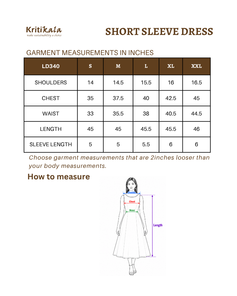 Green Ikat midi dress size chart