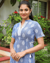Blue ikat midi dress with draw string
