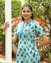 Green ikat midi dress side view