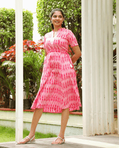 Pink ikat midi dress side view
