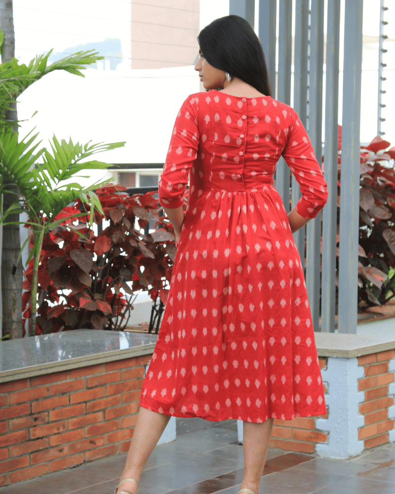 Red ikat Dress With Sequins - back