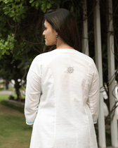 White Cotton Dress with Applique Work - back
