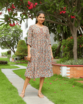 Cream kalamkari gather dress full view