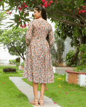 Cream kalamkari gather dress back view