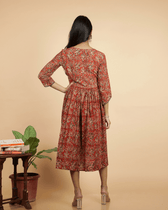Rust kalamkari gather dress - back