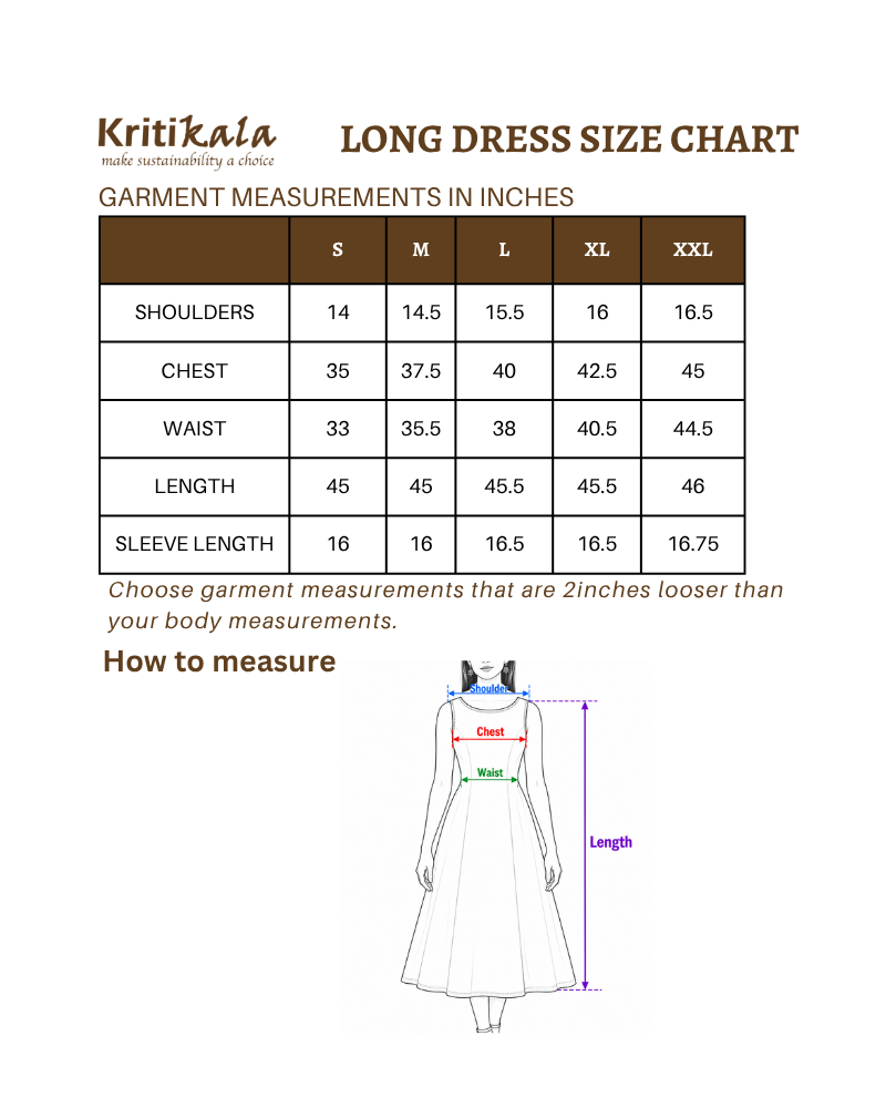 Green chanderi and SICO ikat gown with hand embroidery size chart
