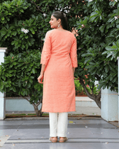 "Scallops" design embroidered peach cotton kurta-back