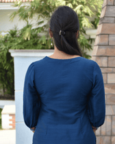 Blue Embroidery Silk Kurta - back