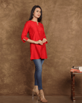 Red Embroidery Silk short top - sleeve