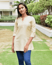 Cream Embroidery Silk short top - front