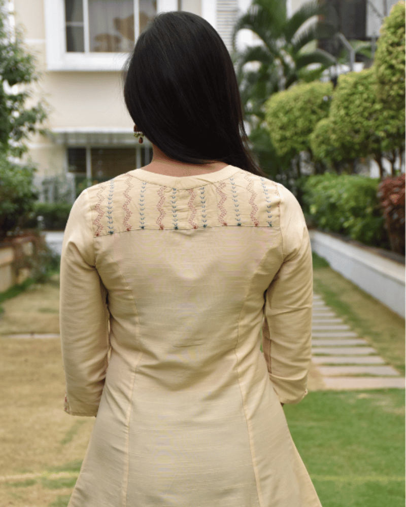 Cream Embroidery Silk short top - back