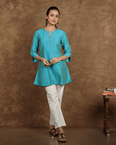 Blue Embroidered Silk Tunic top