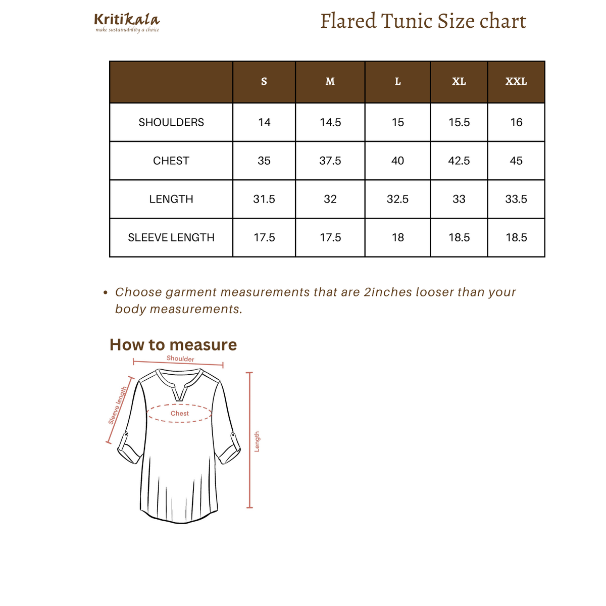 ORANGE IKAT SHORT TUNIC size chart