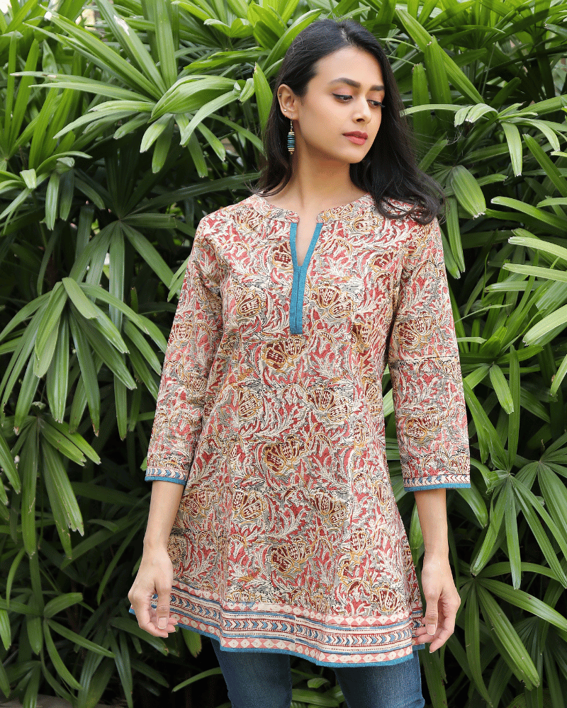 pink kalamkari short tunic - front